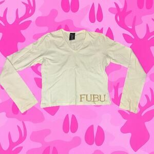 Y2k womens cream fubu Crop top